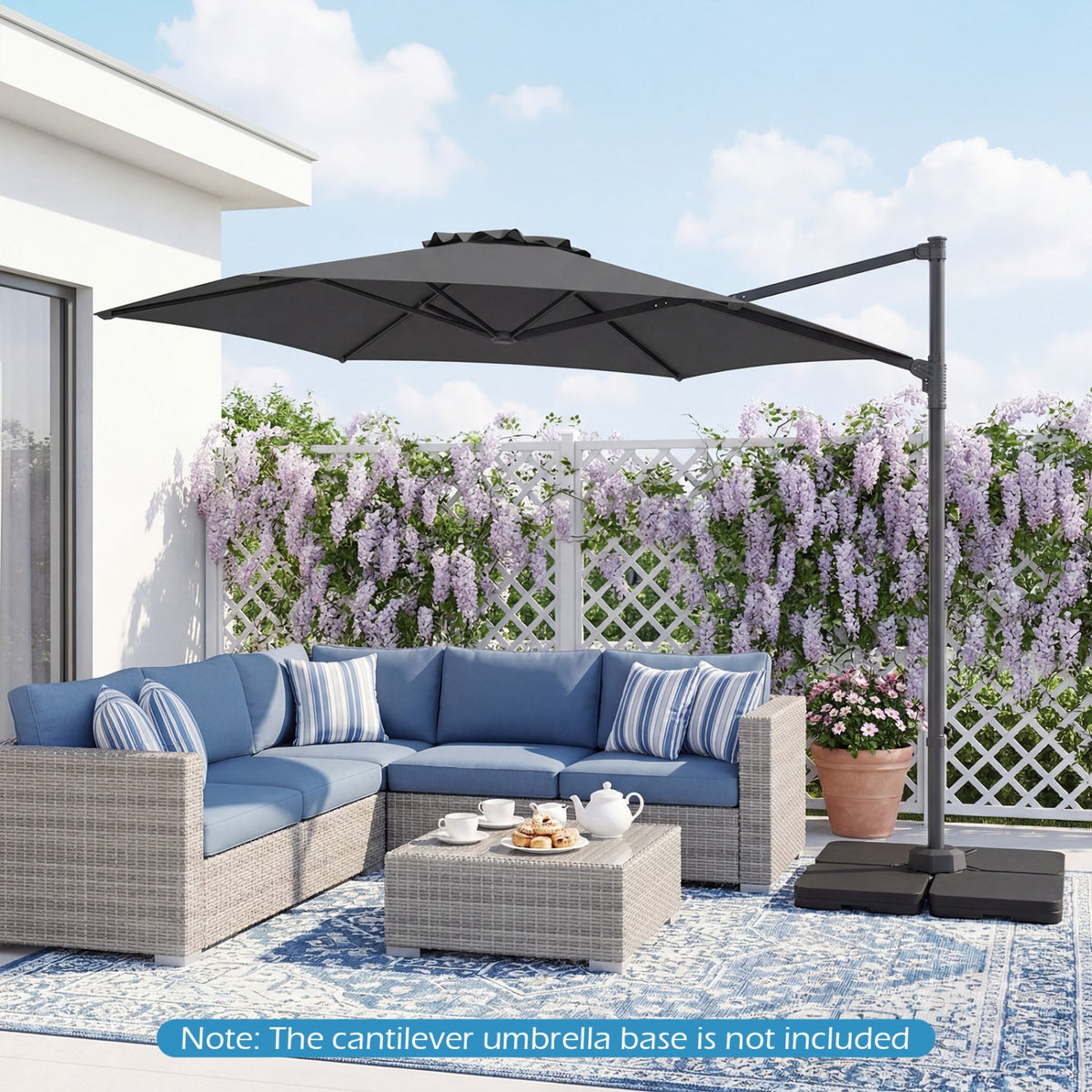 10 FT Patio Cantilever Umbrella with 360° Rotation and Air Vent for Backyard and Poolside