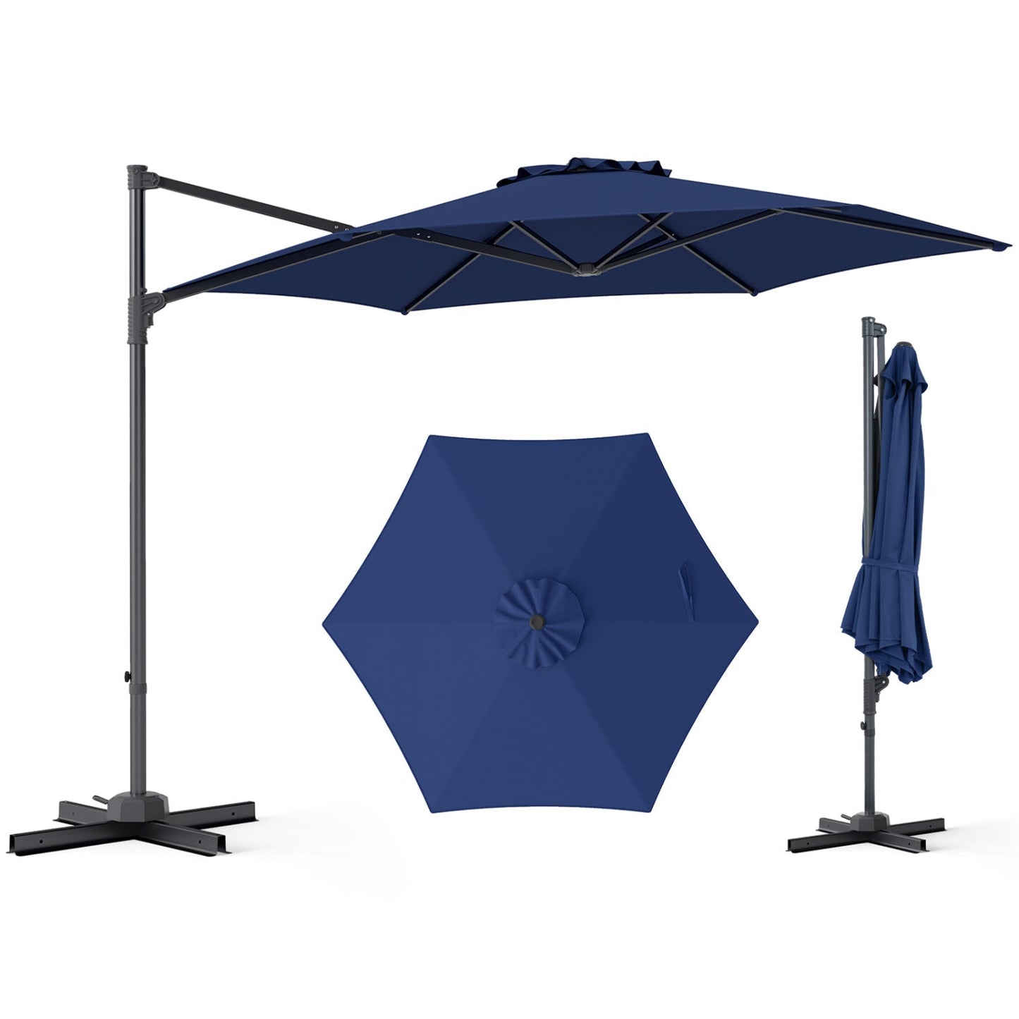 10 FT Patio Cantilever Umbrella with 360° Rotation and Air Vent for Backyard and Poolside