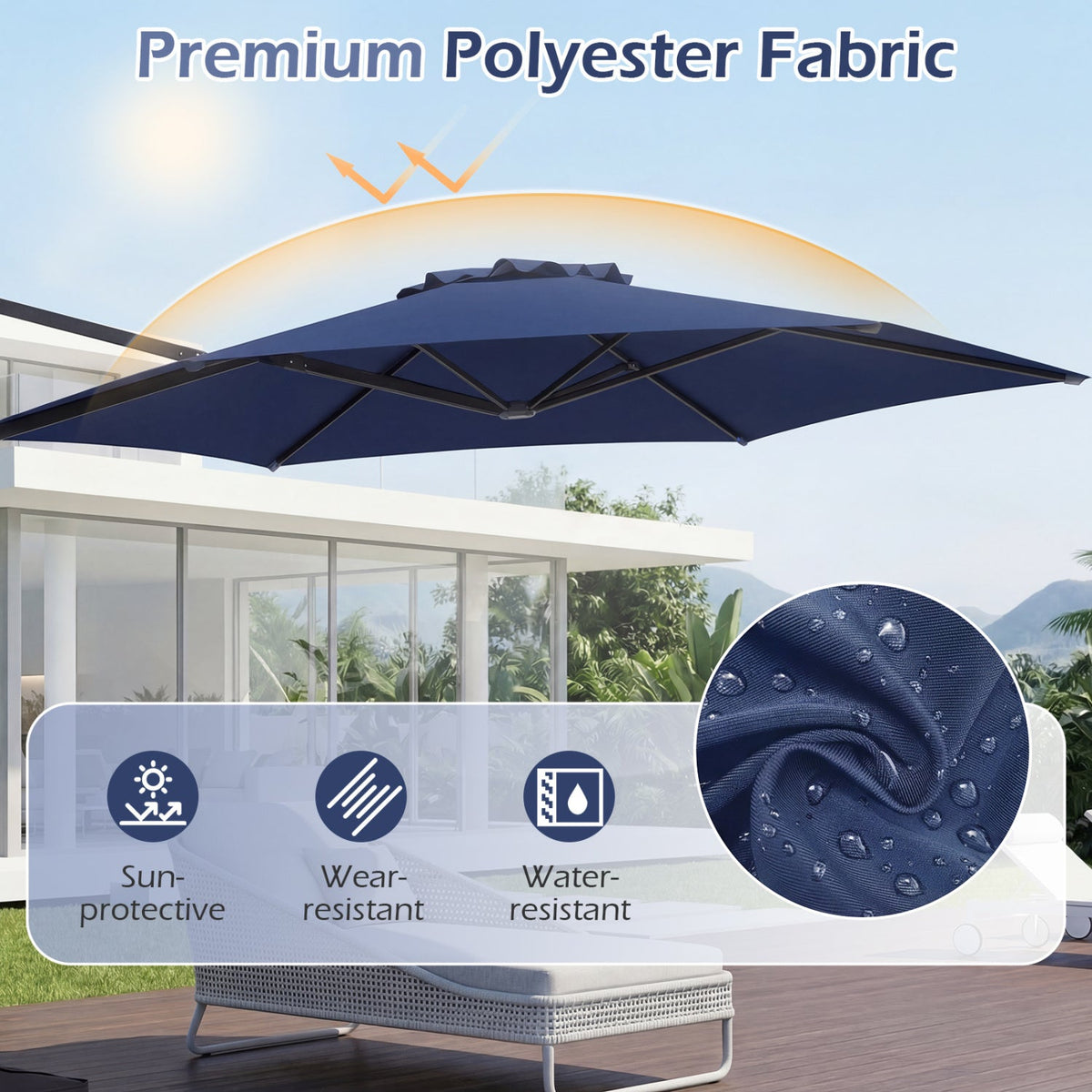 10 FT Patio Cantilever Umbrella with 360° Rotation and Air Vent for Backyard and Poolside