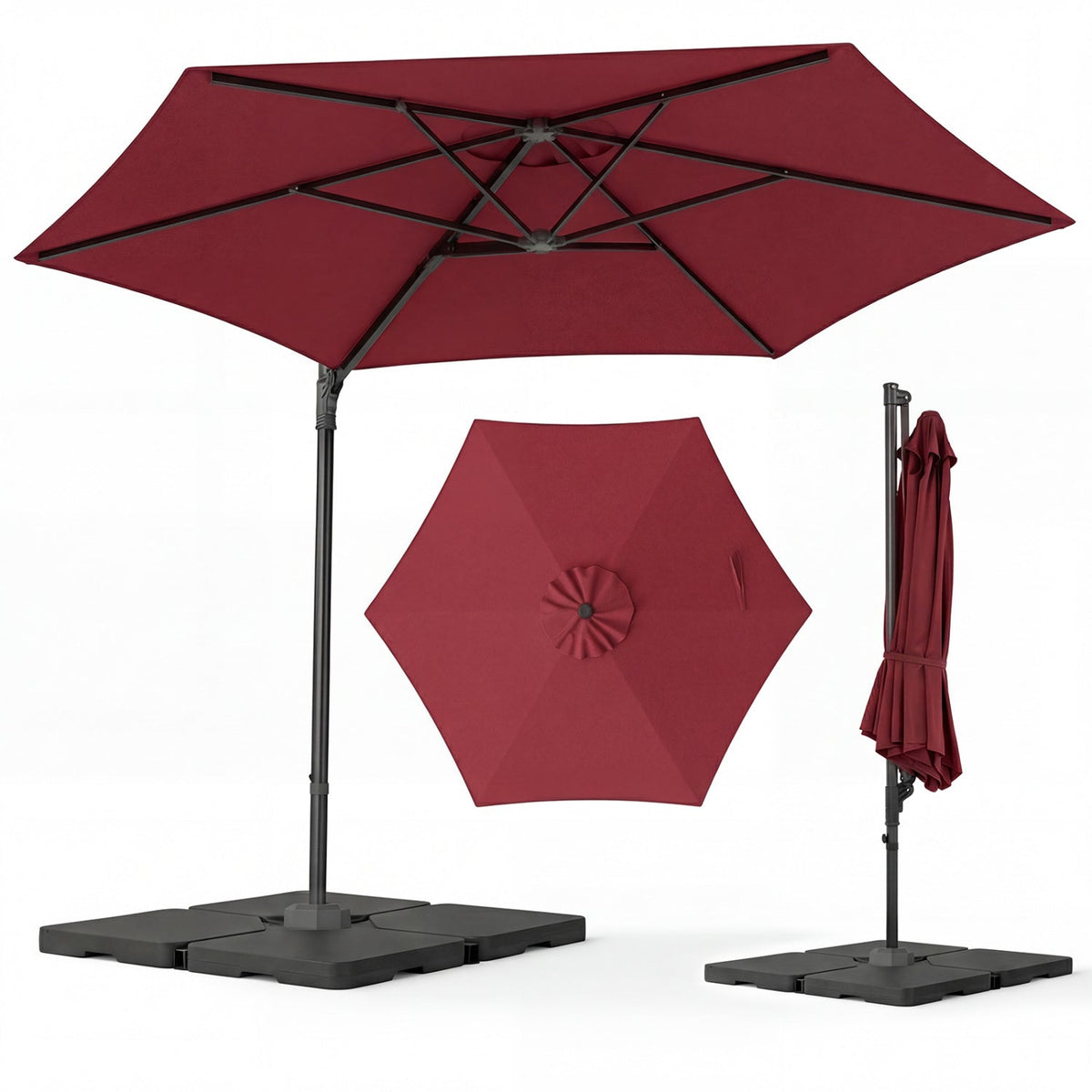 10 FT Patio Cantilever Umbrella with 360° Rotation and Air Vent for Backyard and Poolside