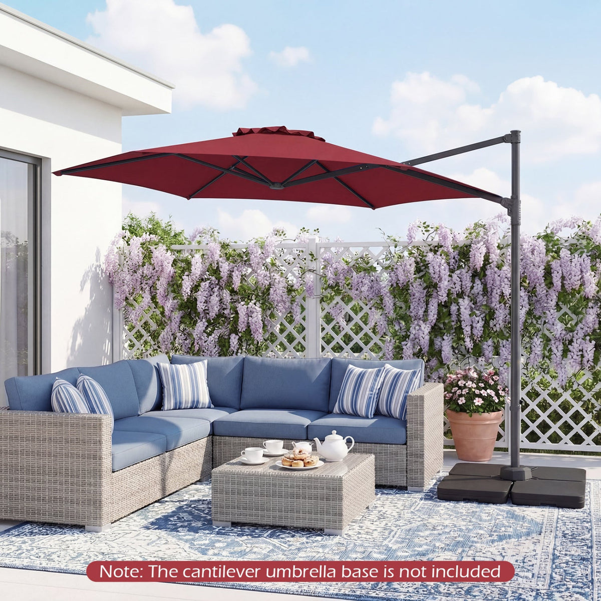 10 FT Patio Cantilever Umbrella with 360° Rotation and Air Vent for Backyard and Poolside