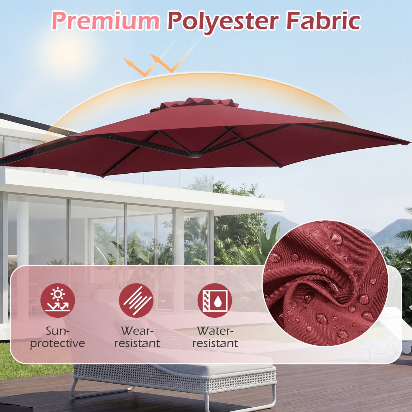 10 FT Patio Cantilever Umbrella with 360° Rotation and Air Vent for Backyard and Poolside