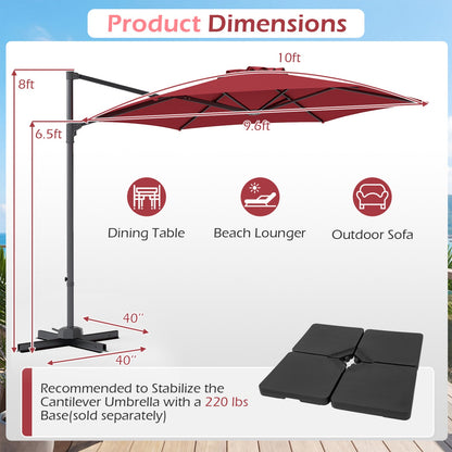10 FT Patio Cantilever Umbrella with 360° Rotation and Air Vent for Backyard and Poolside