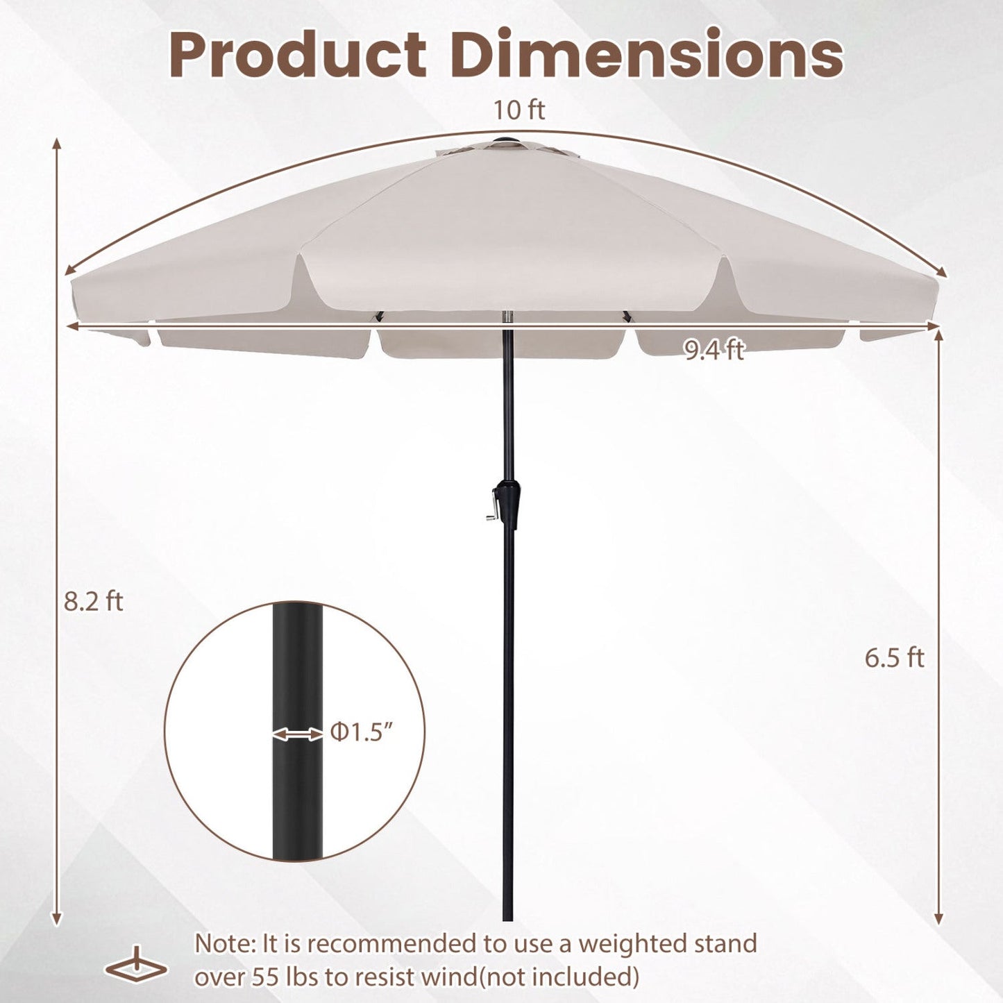 10 FT Scalloped Patio Umbrella with Push Button Tilt