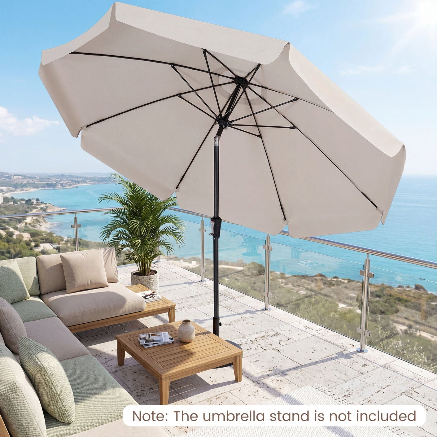 10 FT Scalloped Patio Umbrella with Push Button Tilt