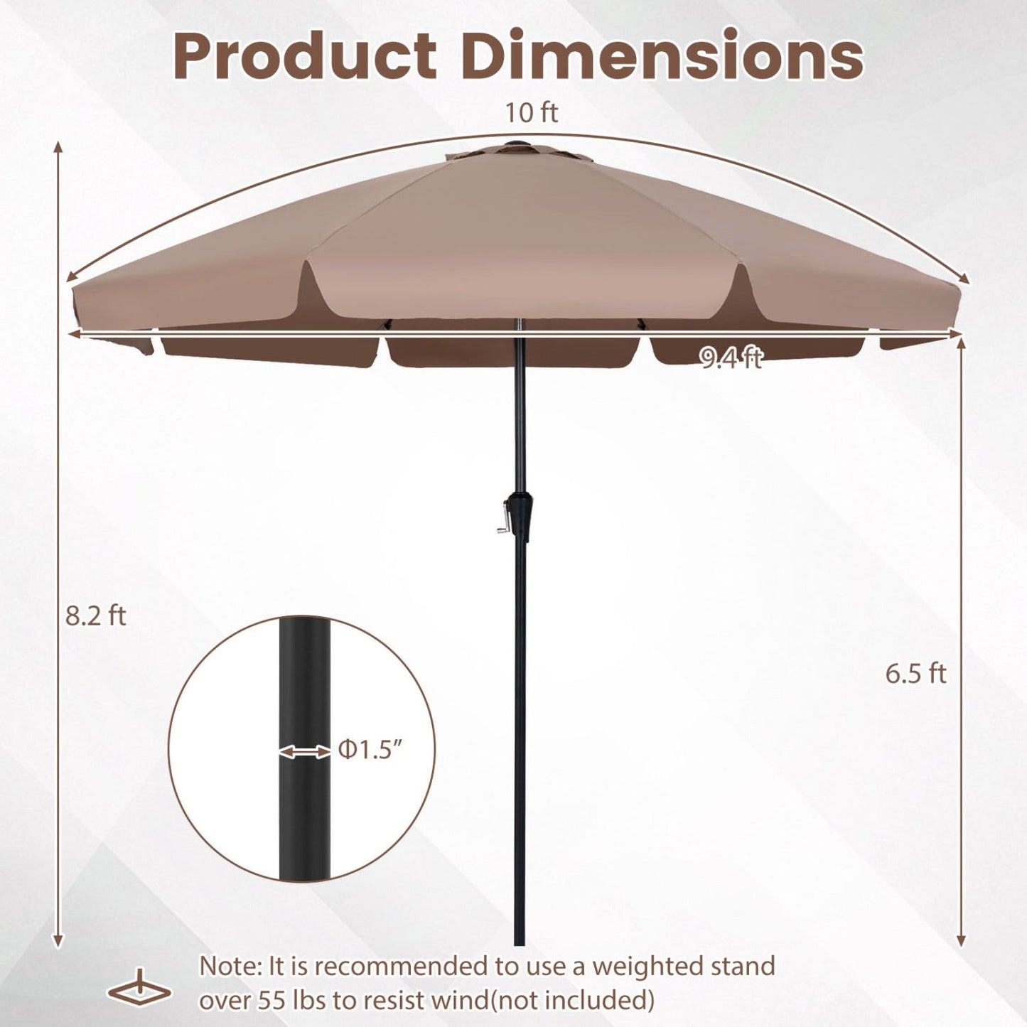 10 FT Scalloped Patio Umbrella with Push Button Tilt