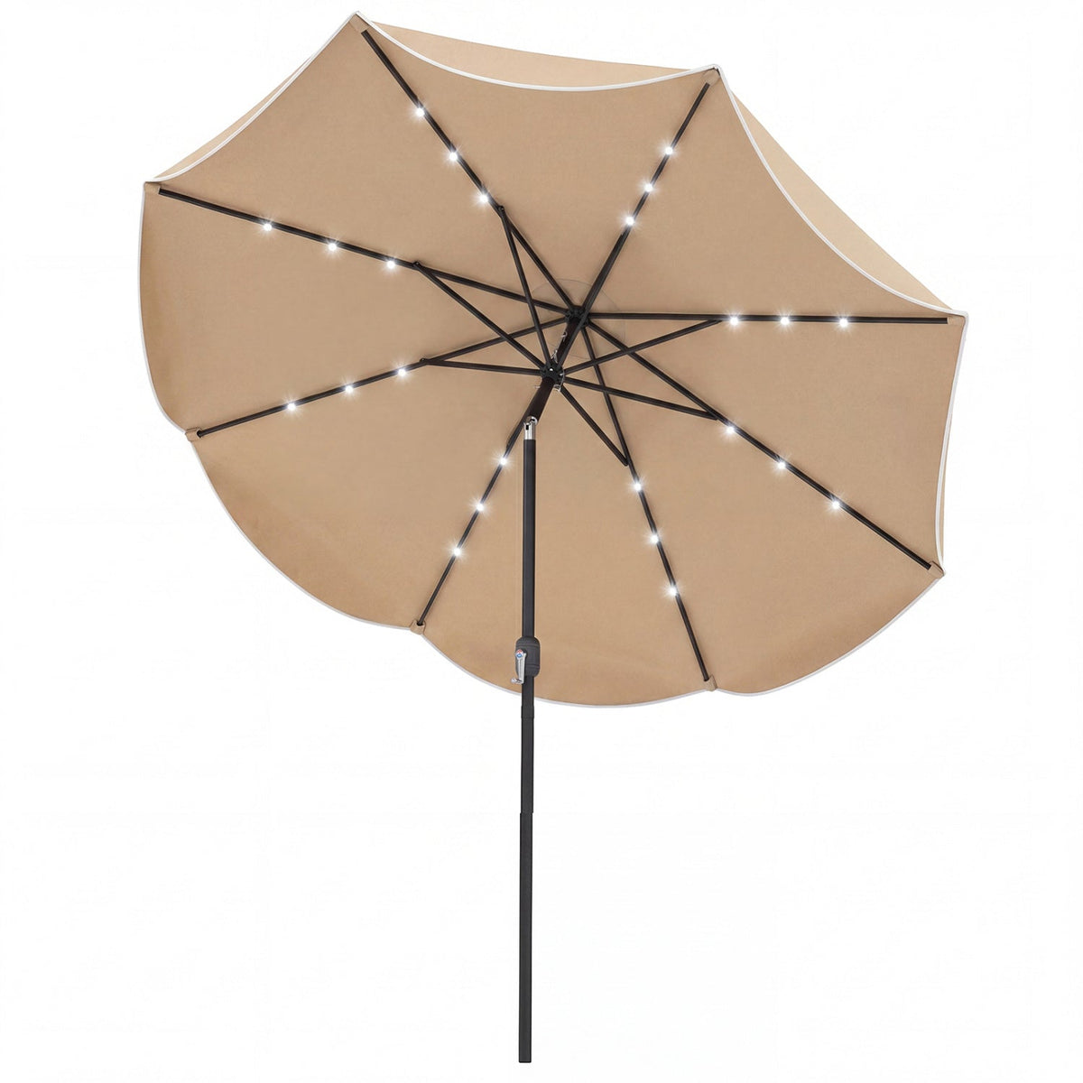 10 FT Scalloped Solar Patio Umbrella with 24 LED Lights and Tilt Adjustment