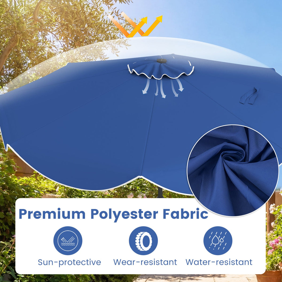 10 FT Scalloped Solar Patio Umbrella with 24 LED Lights and Tilt Adjustment
