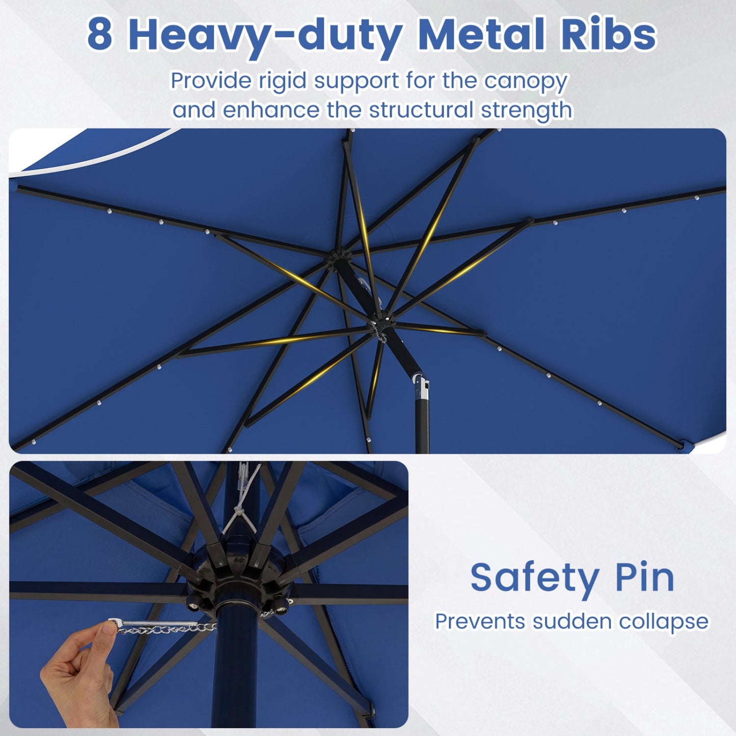 10 FT Scalloped Solar Patio Umbrella with 24 LED Lights and Tilt Adjustment