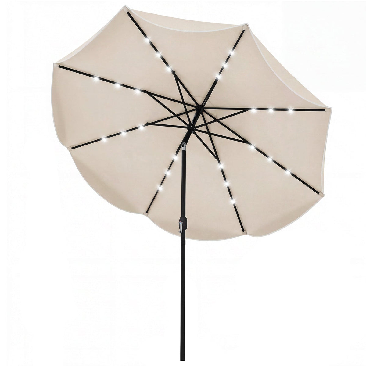 10 FT Scalloped Solar Patio Umbrella with 24 LED Lights and Tilt Adjustment