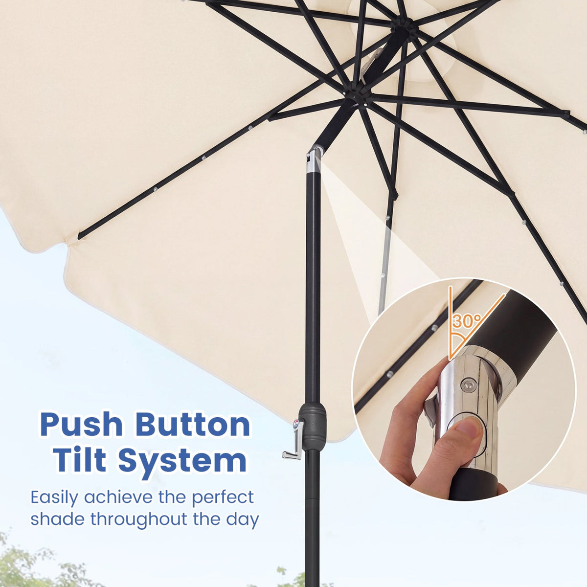 10 FT Scalloped Solar Patio Umbrella with 24 LED Lights and Tilt Adjustment