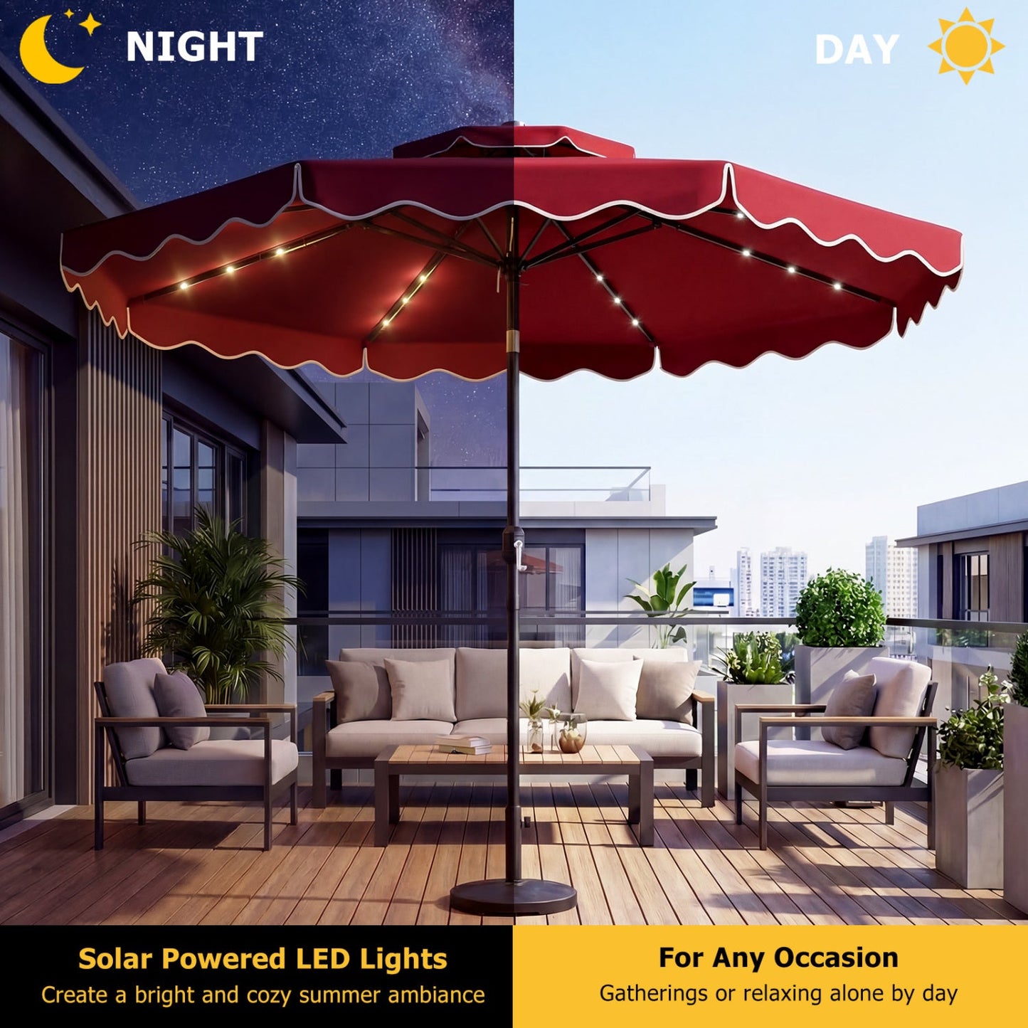 10 FT Solar LED Patio Umbrella for Deck and Pool