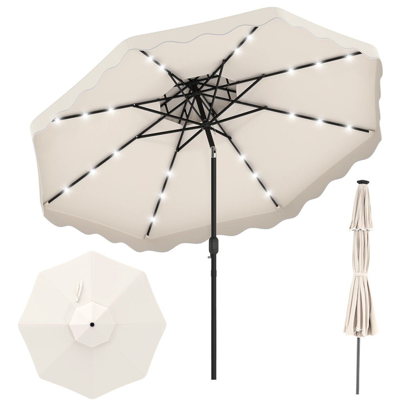 10 FT Solar LED Patio Umbrella for Deck and Pool