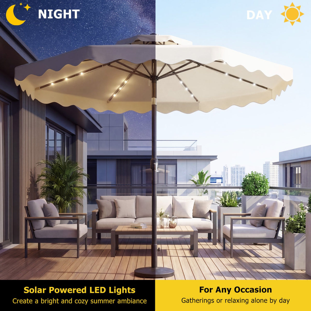 10 FT Solar LED Patio Umbrella for Deck and Pool