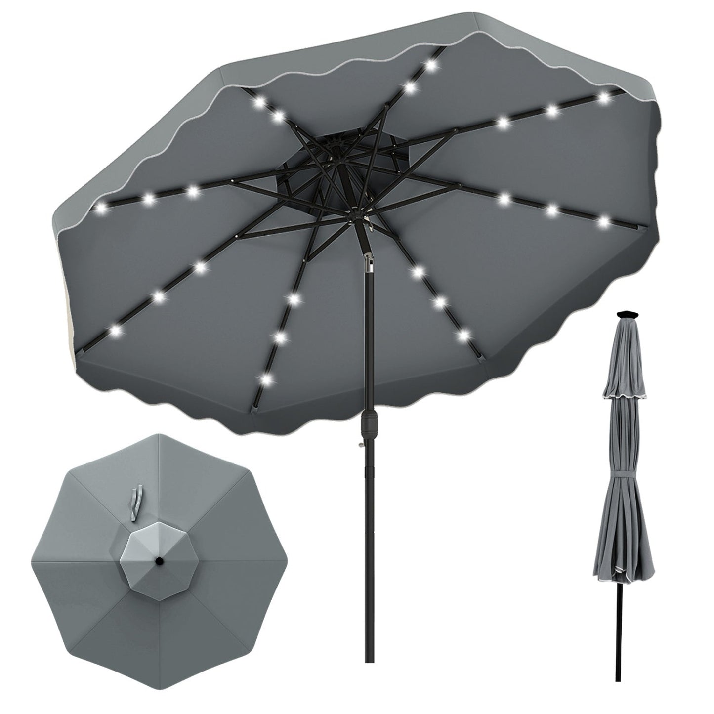 10 FT Solar LED Patio Umbrella for Deck and Pool