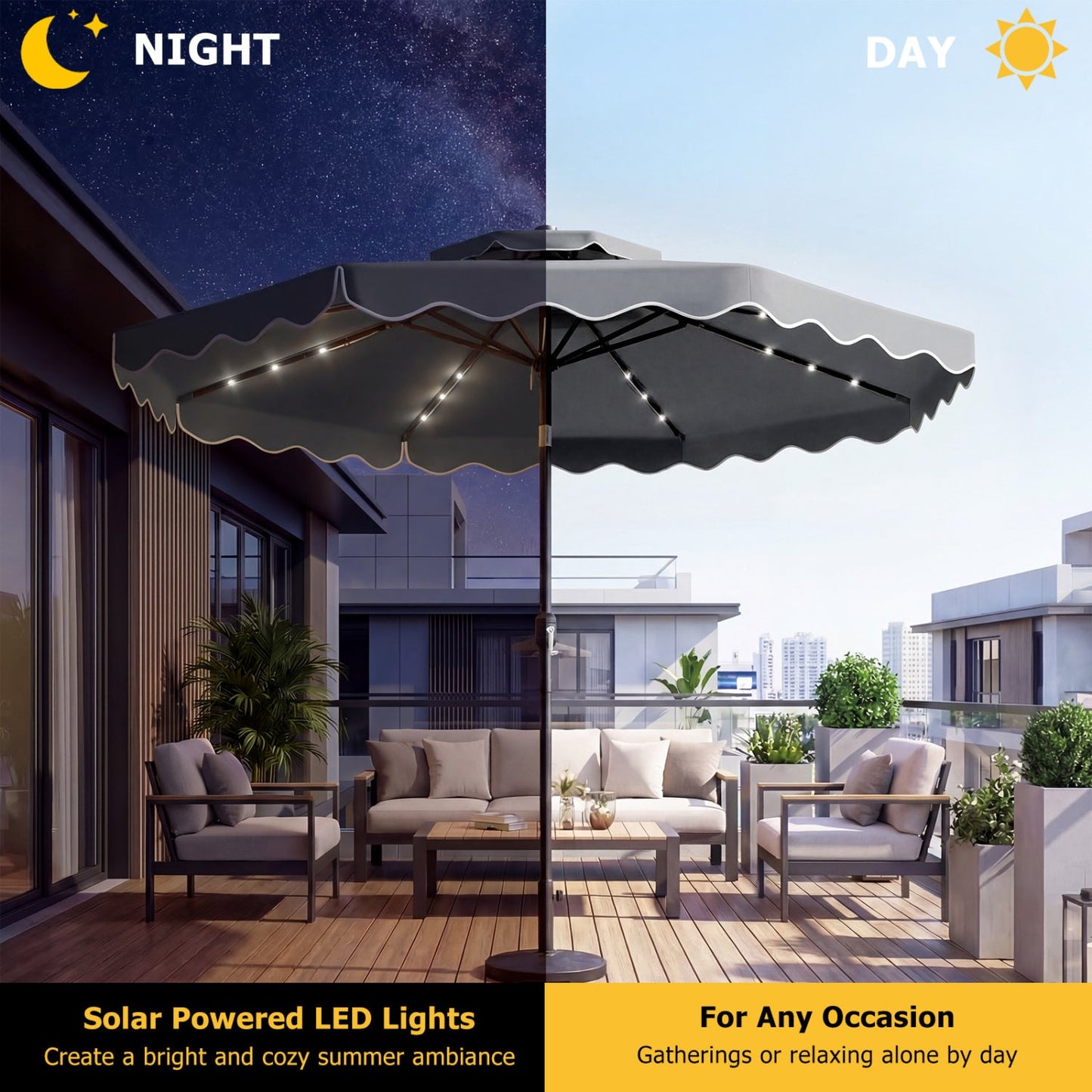 10 FT Solar LED Patio Umbrella for Deck and Pool