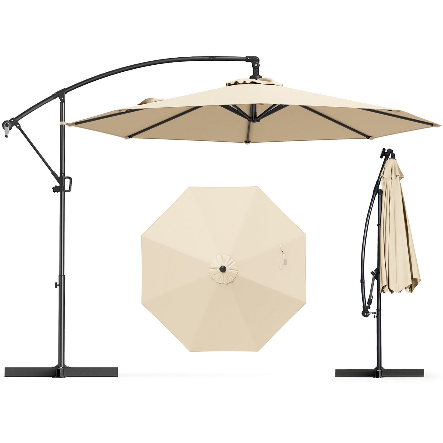 10 Feet Offset Hanging Umbrella with Base and Infinite Tilt