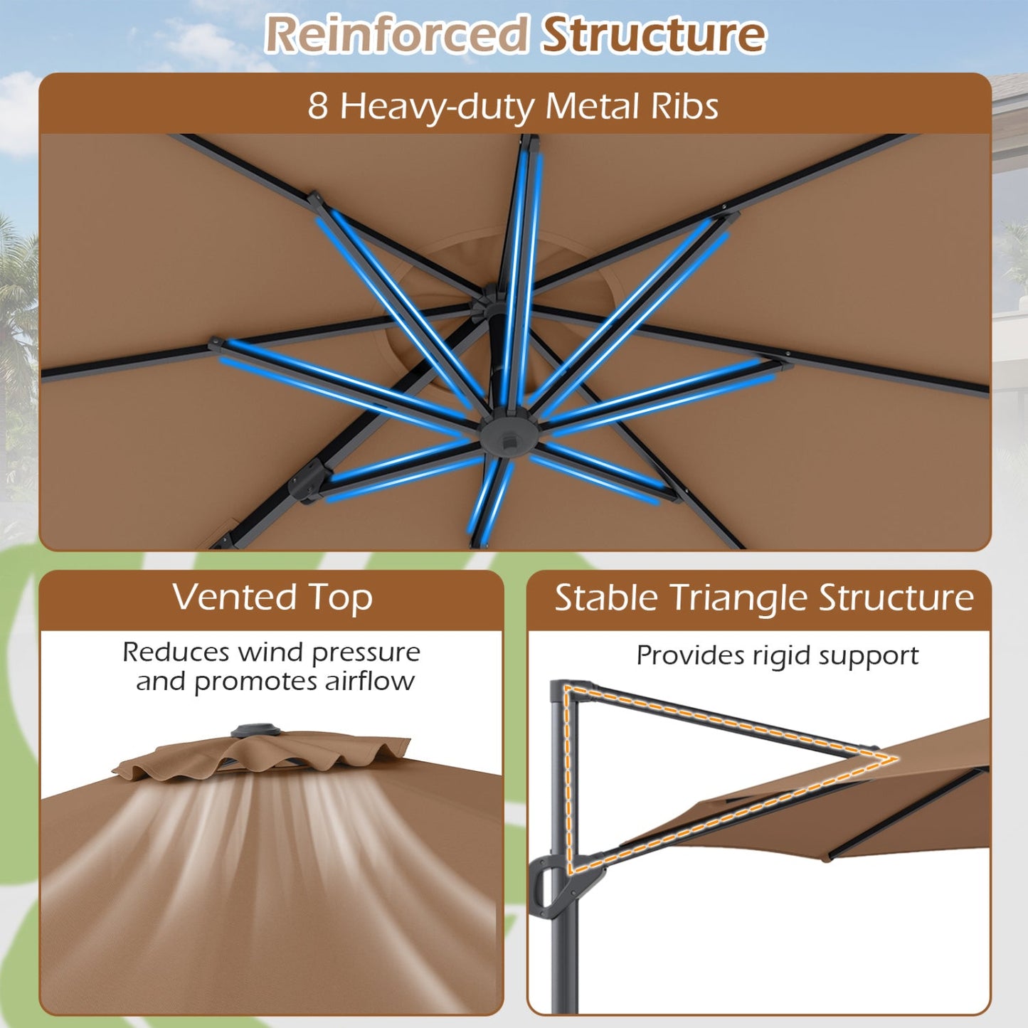 10 Feet Patio Cantilever Umbrella with Easy Tilt Adjustment
