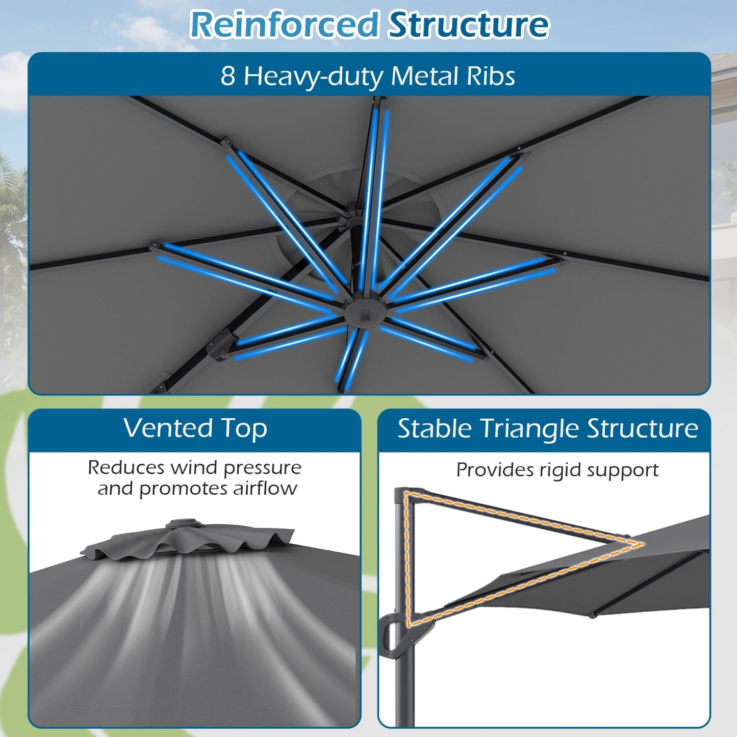 10 Feet Patio Cantilever Umbrella with Easy Tilt Adjustment
