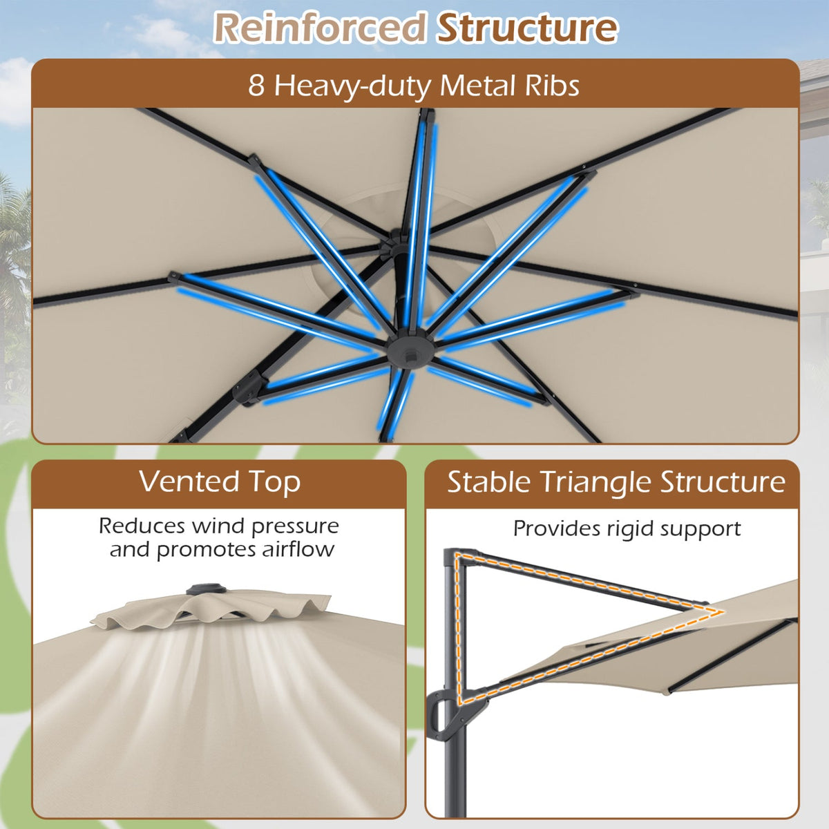 10 Feet Patio Cantilever Umbrella with Easy Tilt Adjustment