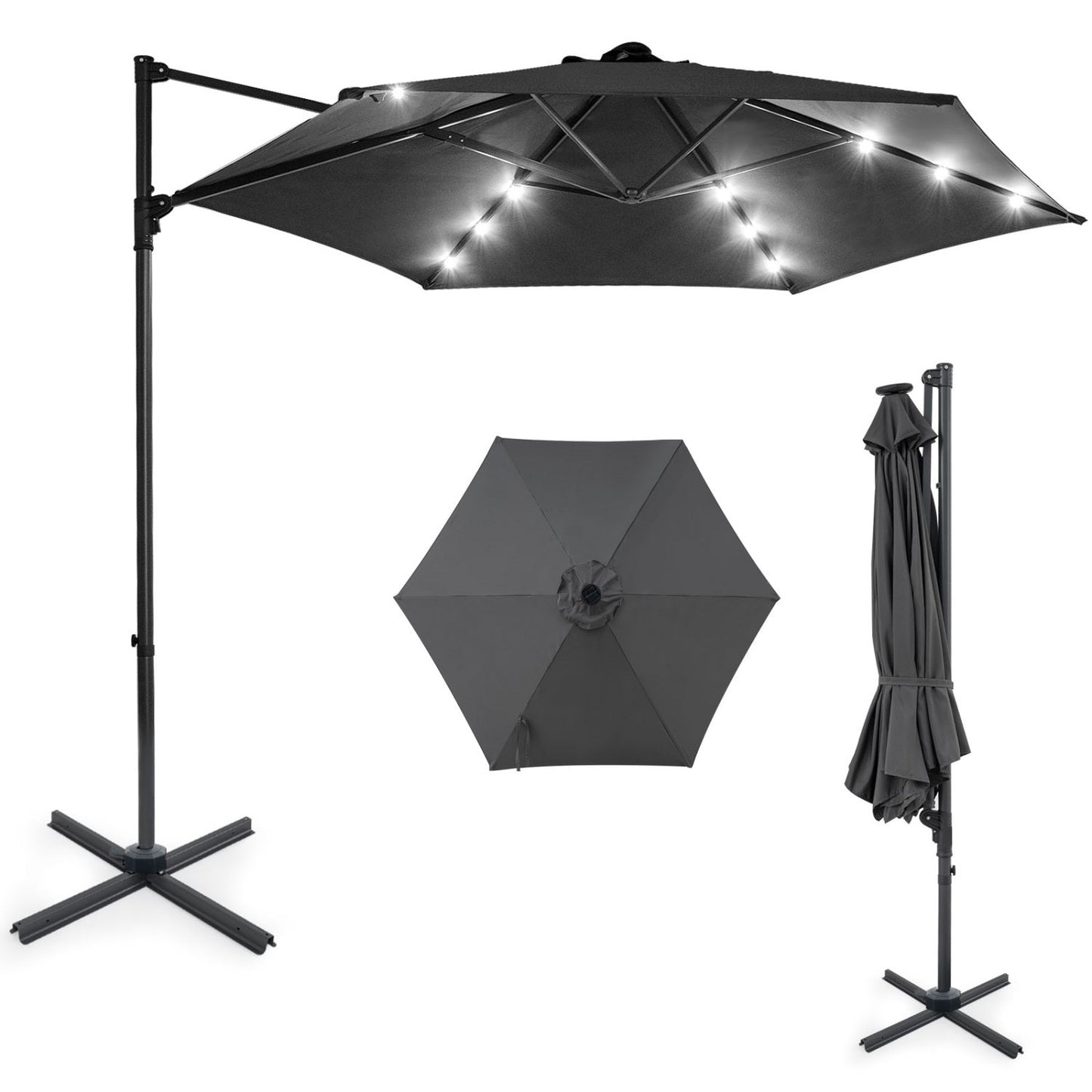 10 Feet Patio Cantilever Umbrella with Solar LED Lights