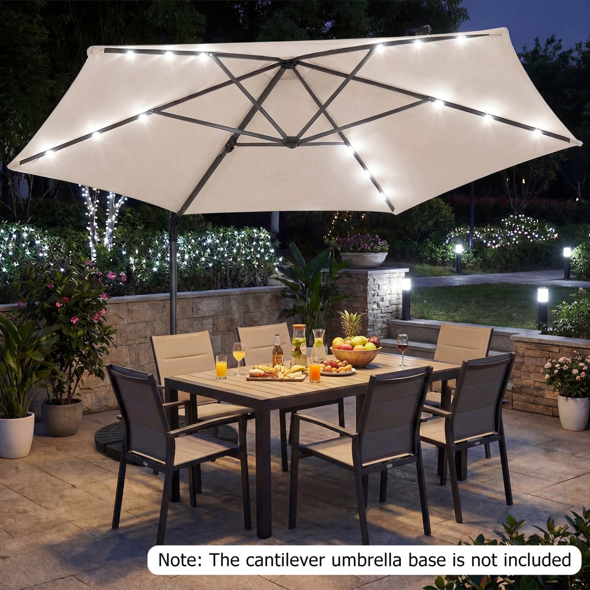 10 Feet Patio Cantilever Umbrella with Solar LED Lights