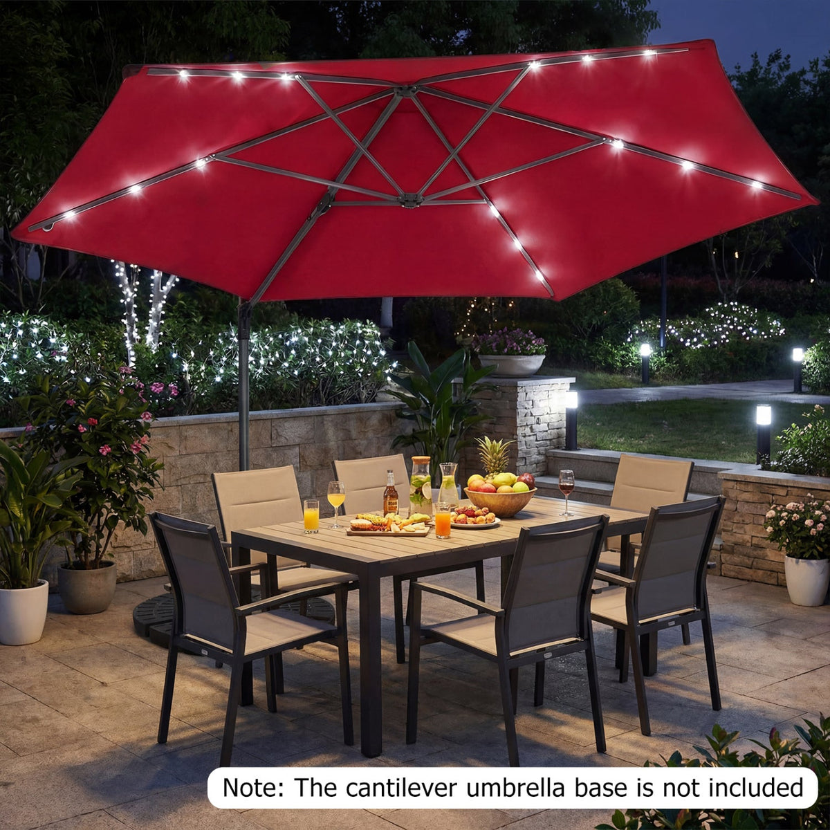 10 Feet Patio Cantilever Umbrella with Solar LED Lights