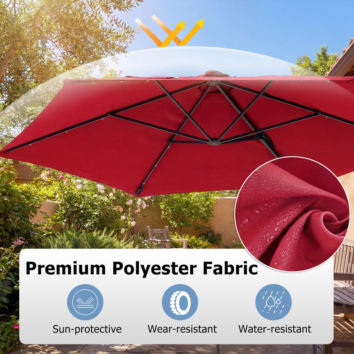 10 Feet Patio Cantilever Umbrella with Solar LED Lights