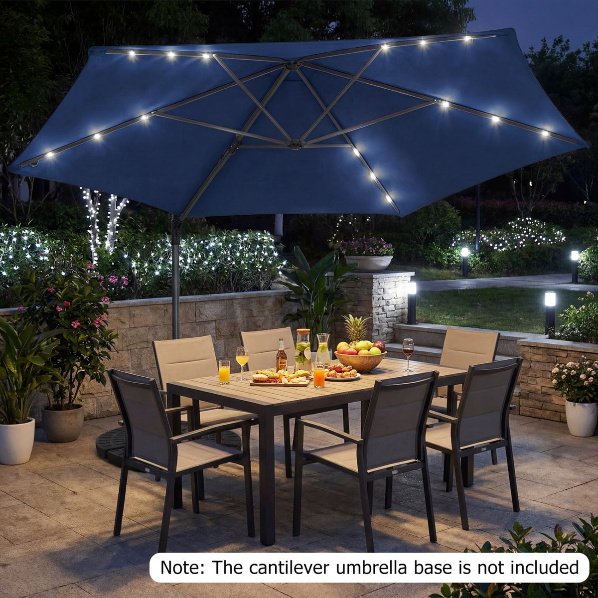 10 Feet Patio Cantilever Umbrella with Solar LED Lights