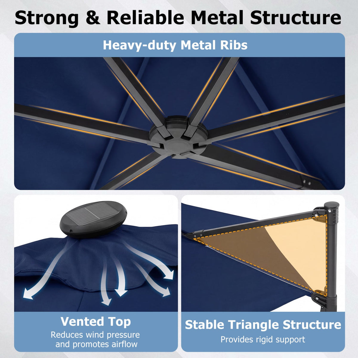 10 Feet Patio Cantilever Umbrella with Solar LED Lights