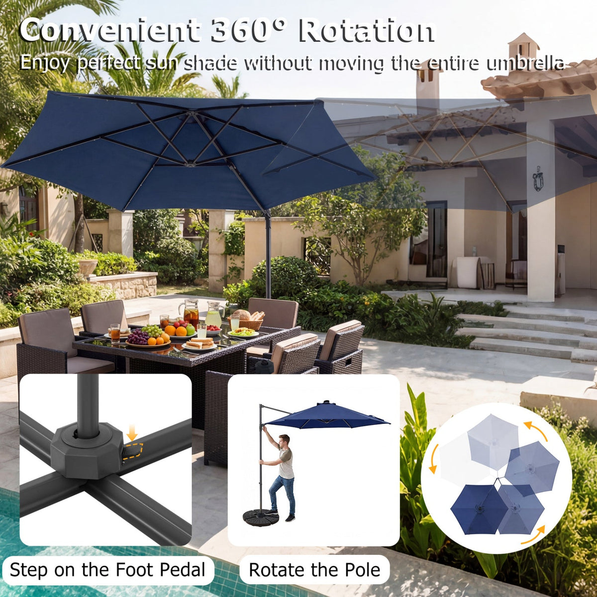 10 Feet Patio Cantilever Umbrella with Solar LED Lights