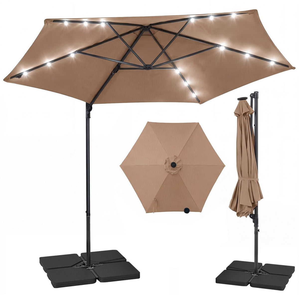 10 Feet Patio Cantilever Umbrella with Solar LED Lights