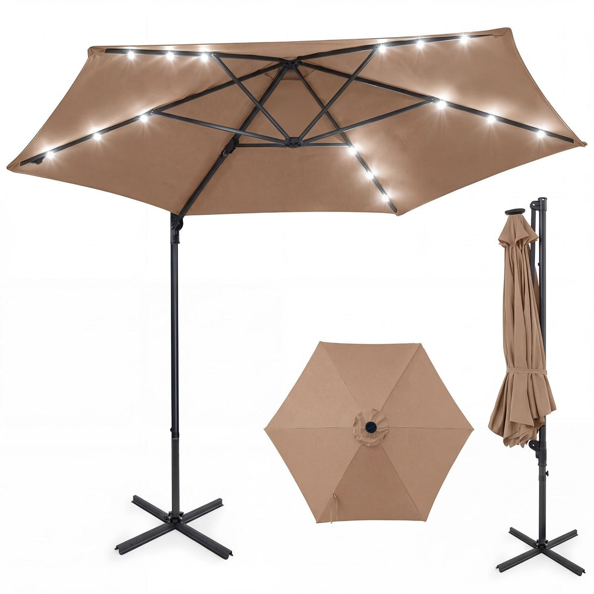 10 Feet Patio Cantilever Umbrella with Solar LED Lights