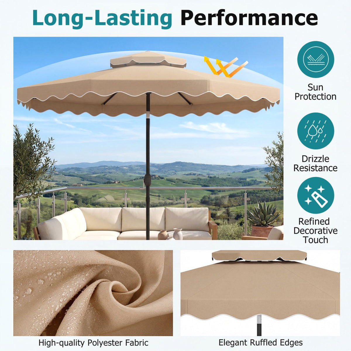 10 Ft Patio Umbrella with Push Button Tilt and Crank