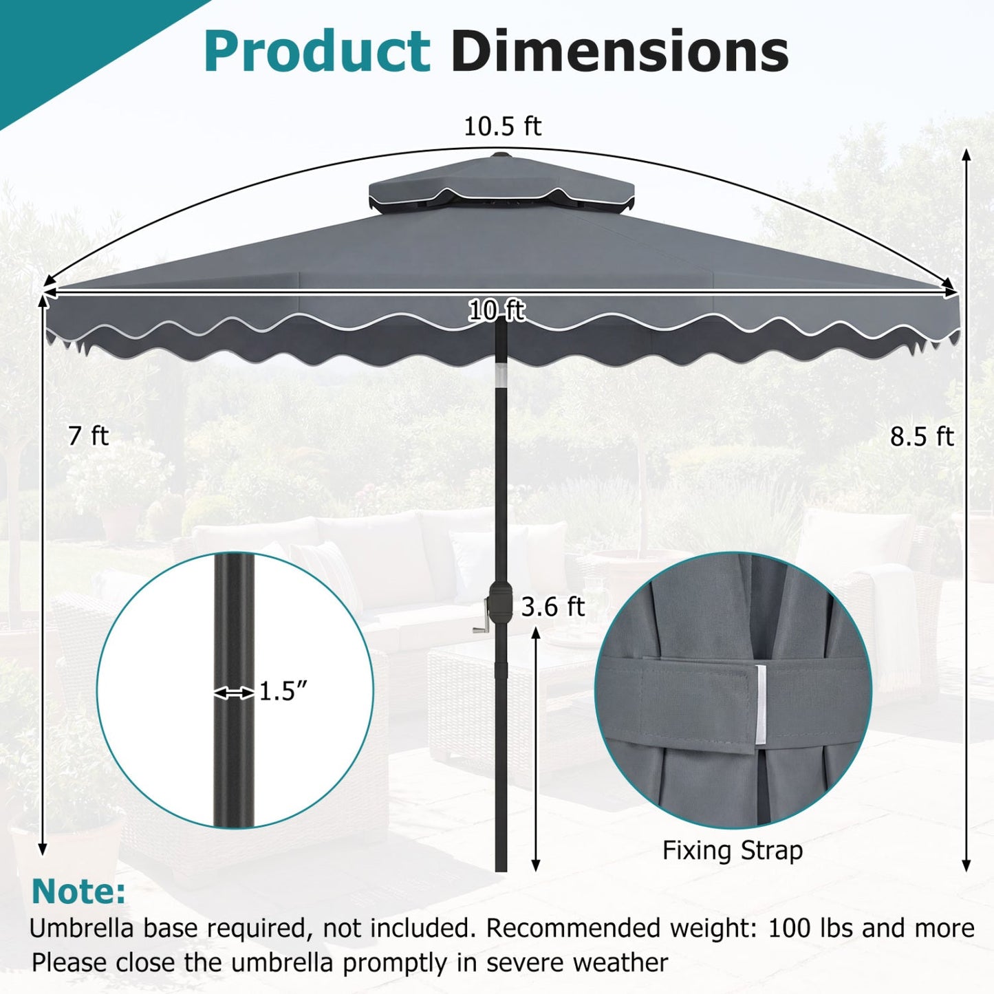 10 Ft Patio Umbrella with Push Button Tilt and Crank