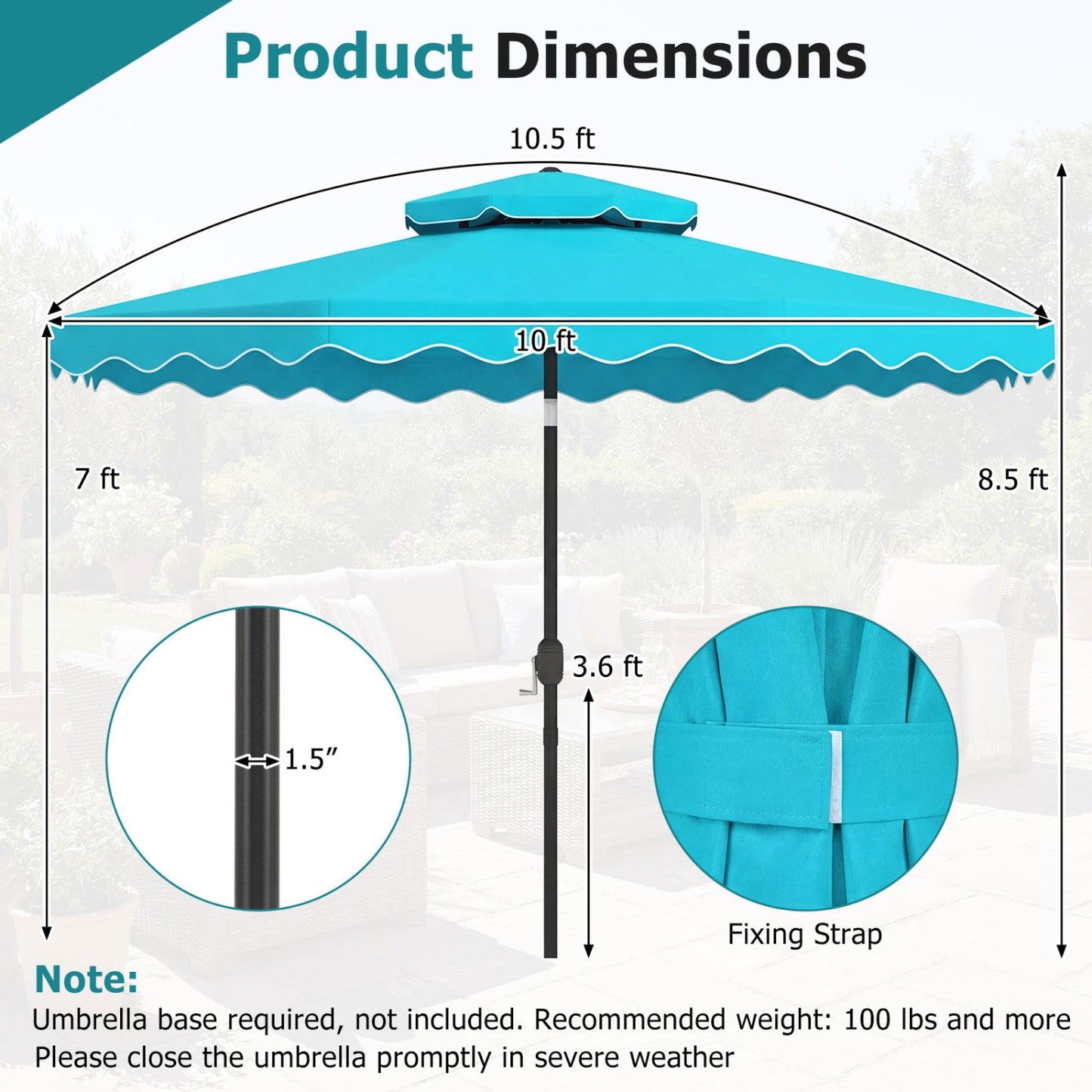 10 Ft Patio Umbrella with Push Button Tilt and Crank