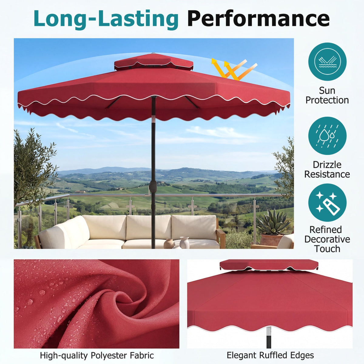 10 Ft Patio Umbrella with Push Button Tilt and Crank