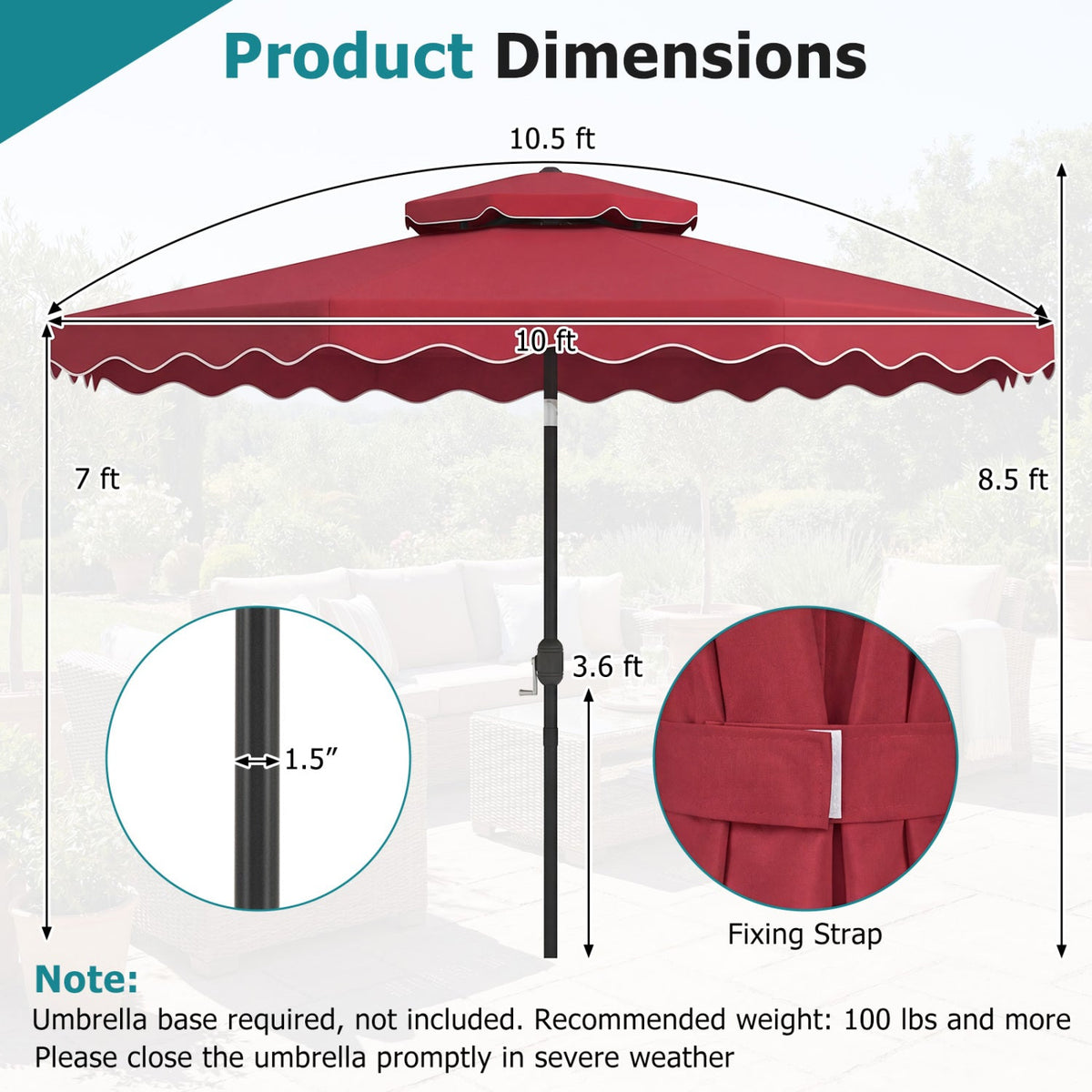 10 Ft Patio Umbrella with Push Button Tilt and Crank
