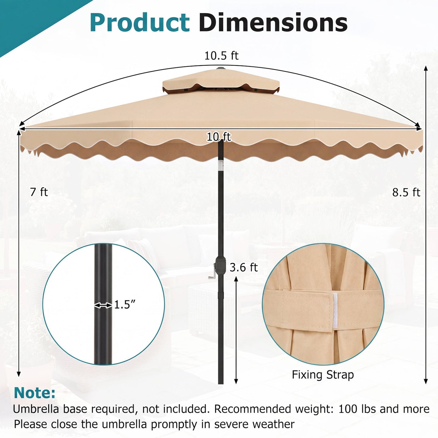 10 Ft Patio Umbrella with Push Button Tilt and Crank
