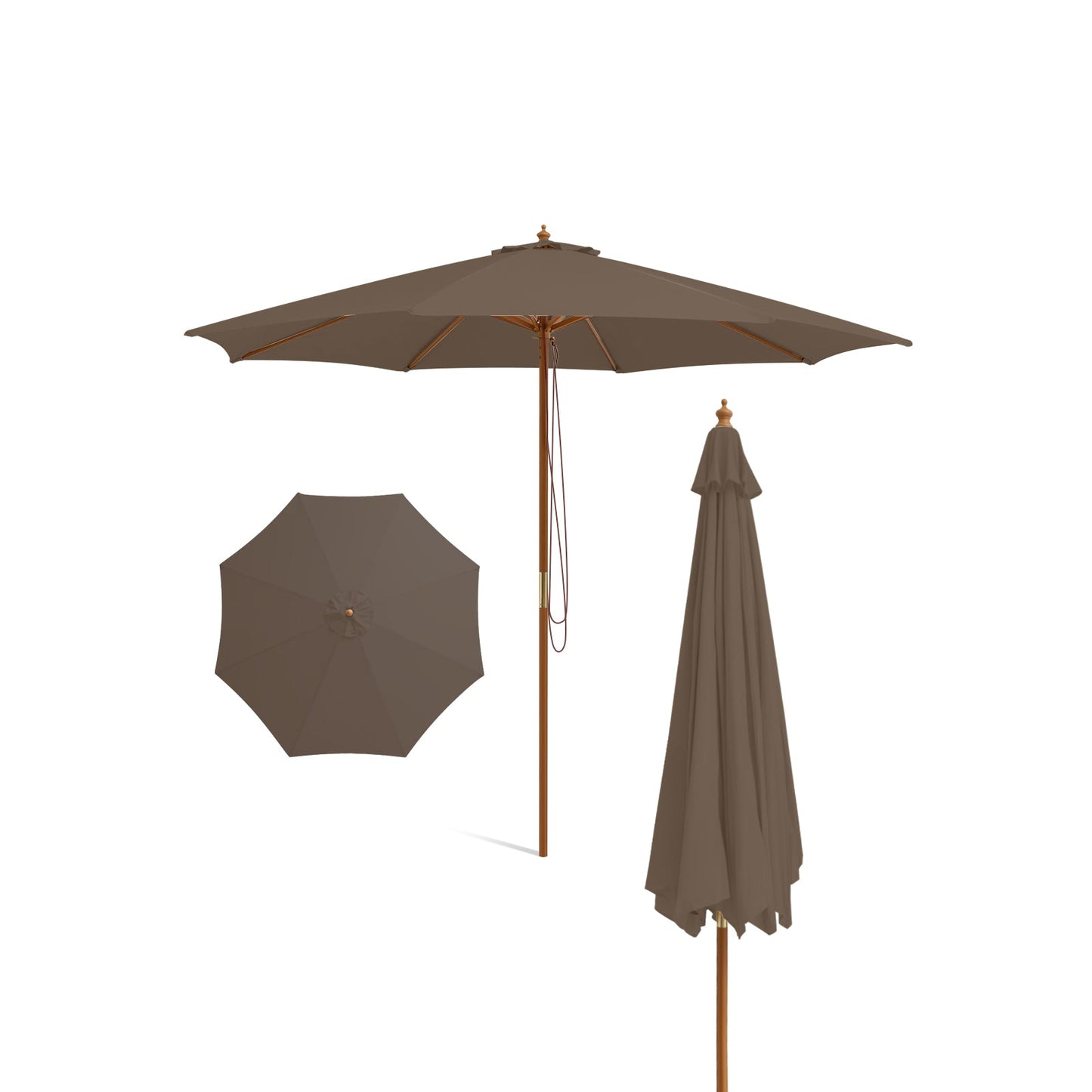 10 Feet Patio Umbrella with 8 Wooden Ribs and 3 Adjustable Heights
