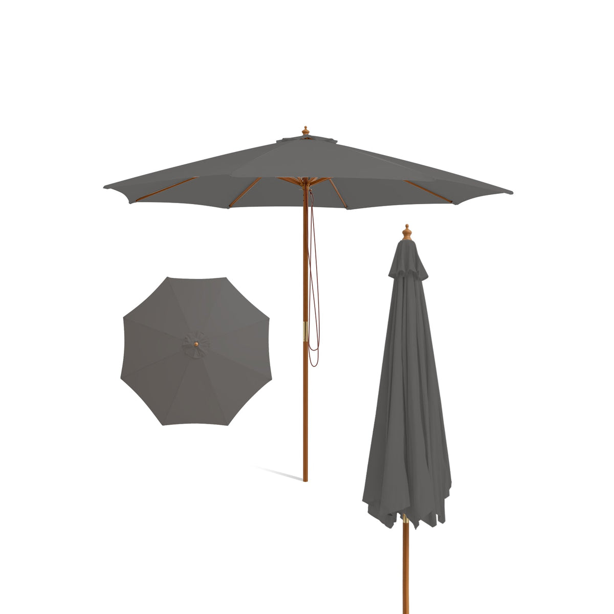 10 Feet Patio Umbrella with 8 Wooden Ribs and 3 Adjustable Heights