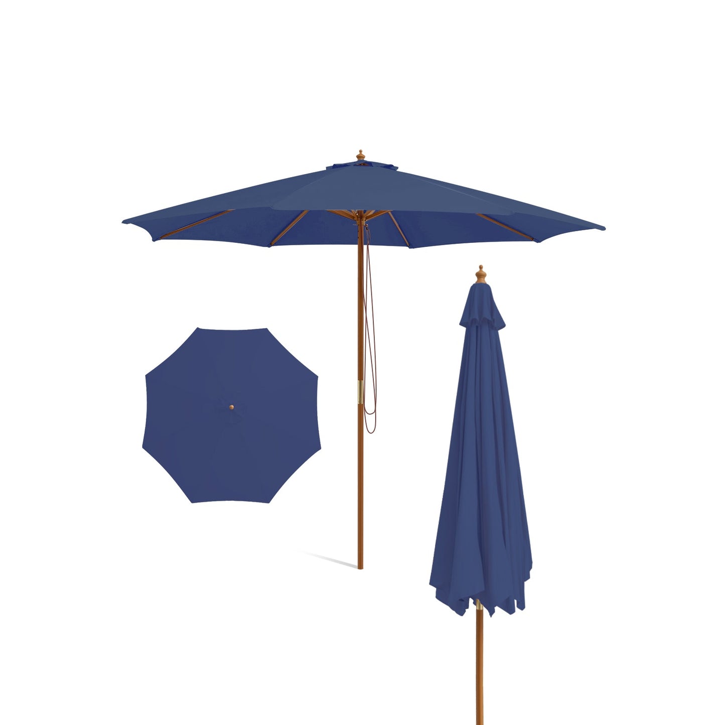 10 Feet Patio Umbrella with 8 Wooden Ribs and 3 Adjustable Heights