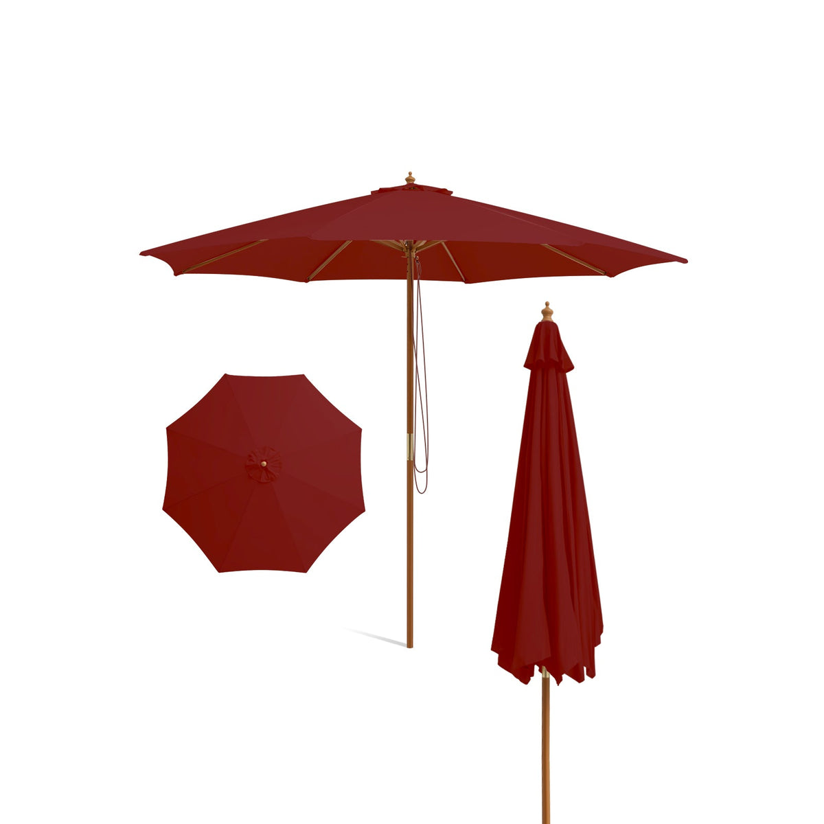 10 Feet Patio Umbrella with 8 Wooden Ribs and 3 Adjustable Heights