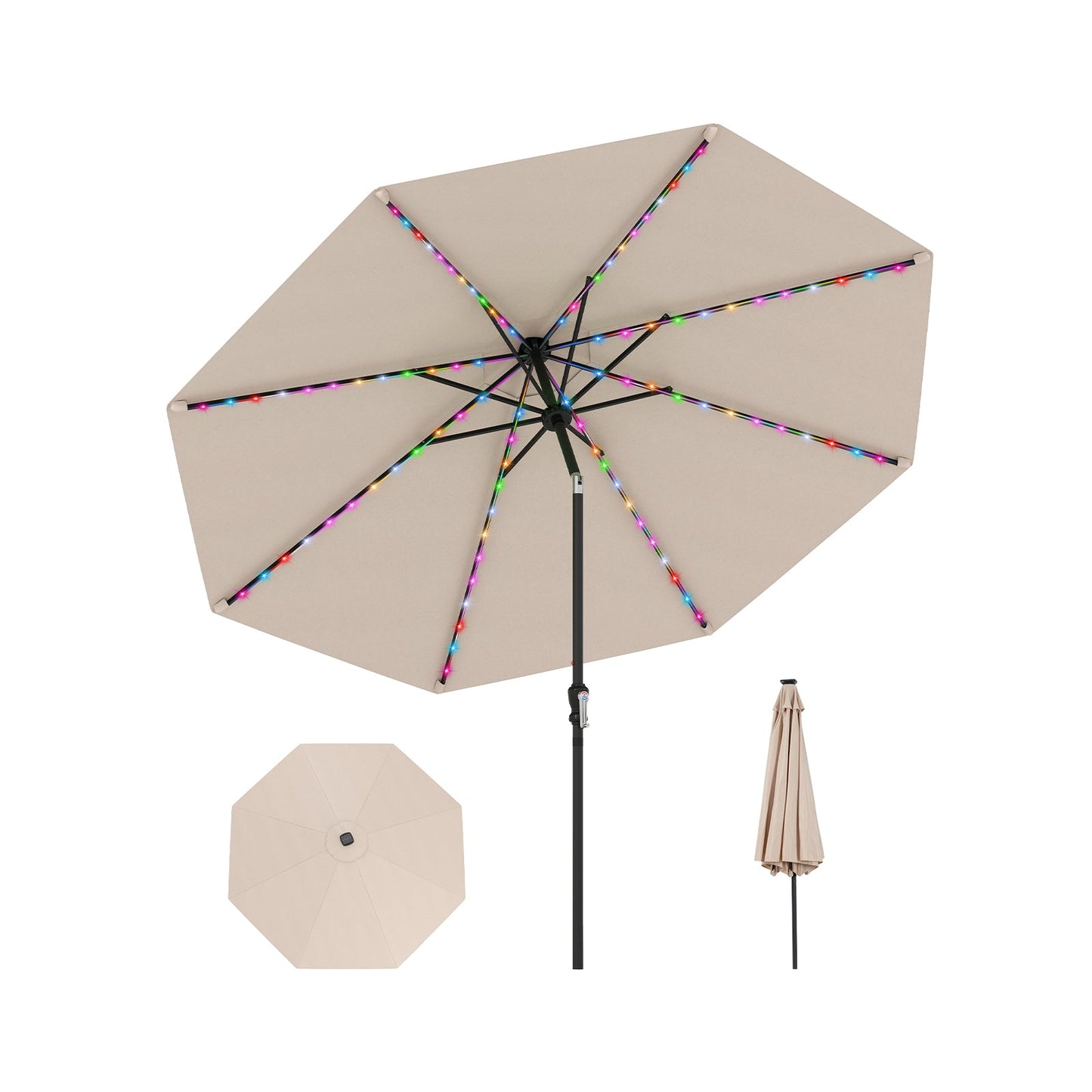 10 Feet Solar Patio Umbrella with 96 Multi-Colored Flowing LED Lights and Tilt Adjustment