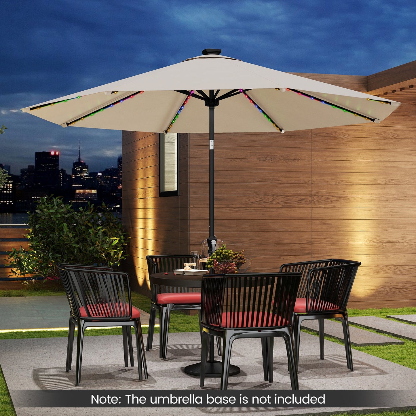 10 Feet Solar Patio Umbrella with 96 Multi-Colored Flowing LED Lights and Tilt Adjustment