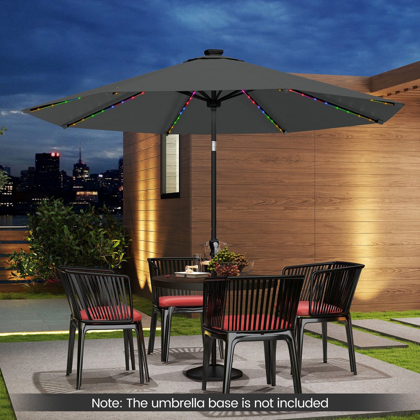 10 Feet Solar Patio Umbrella with 96 Multi-Colored Flowing LED Lights and Tilt Adjustment