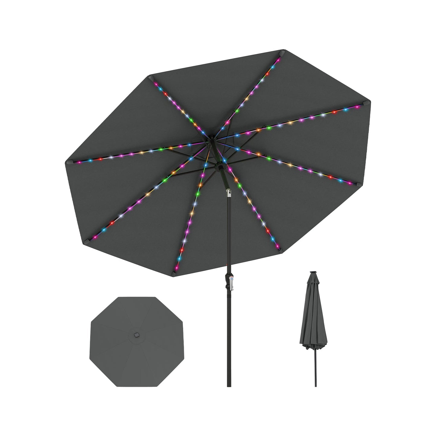 10 Feet Solar Patio Umbrella with 96 Multi-Colored Flowing LED Lights and Tilt Adjustment