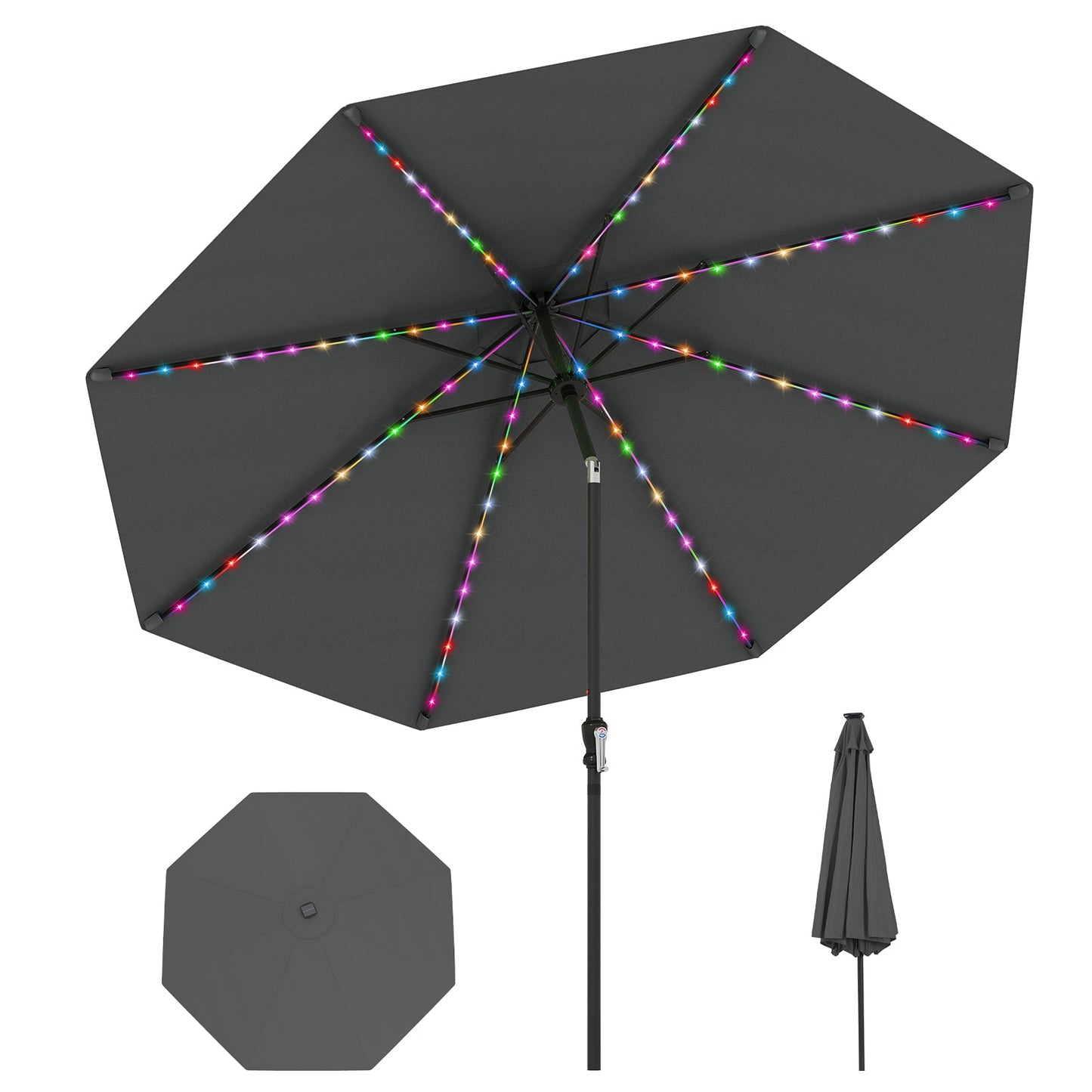 10 Feet Solar Patio Umbrella with 96 Multi-Colored Flowing LED Lights and Tilt Adjustment
