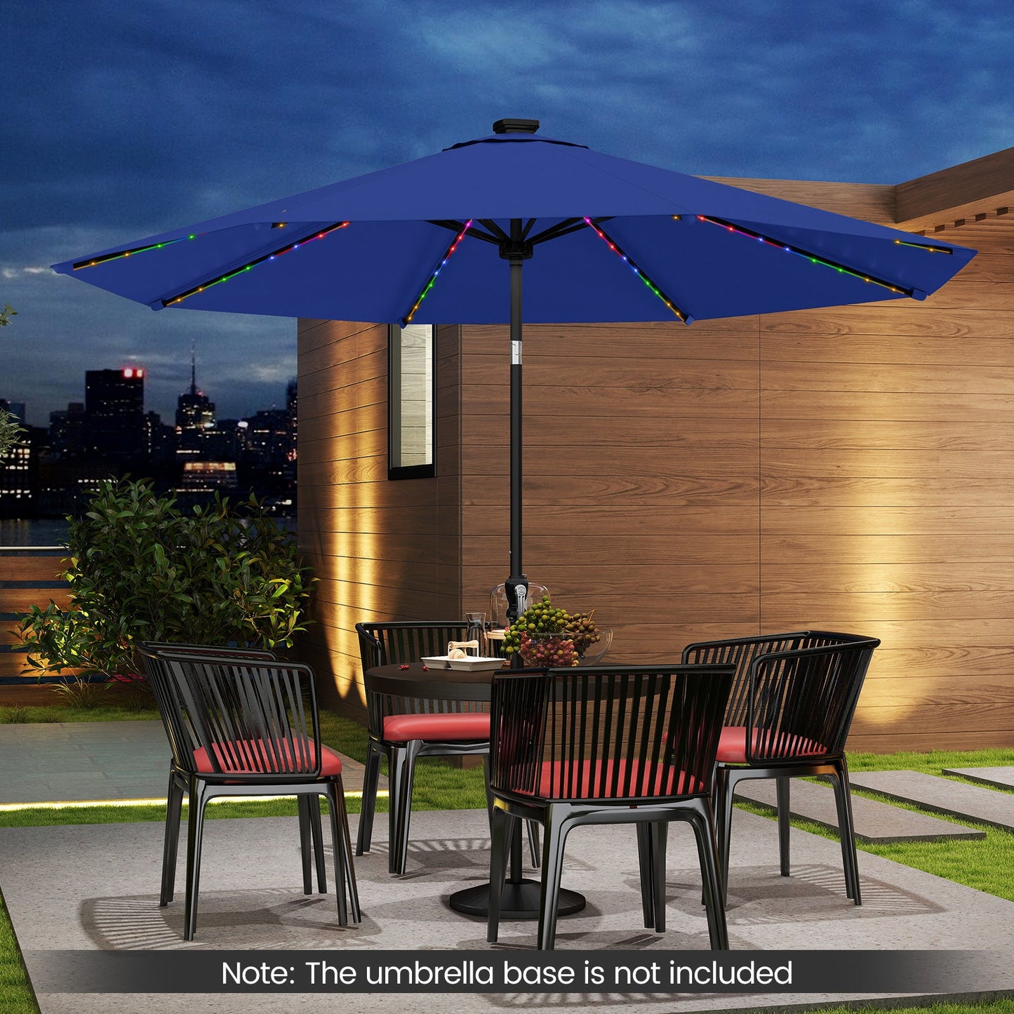 10 Feet Solar Patio Umbrella with 96 Multi-Colored Flowing LED Lights and Tilt Adjustment