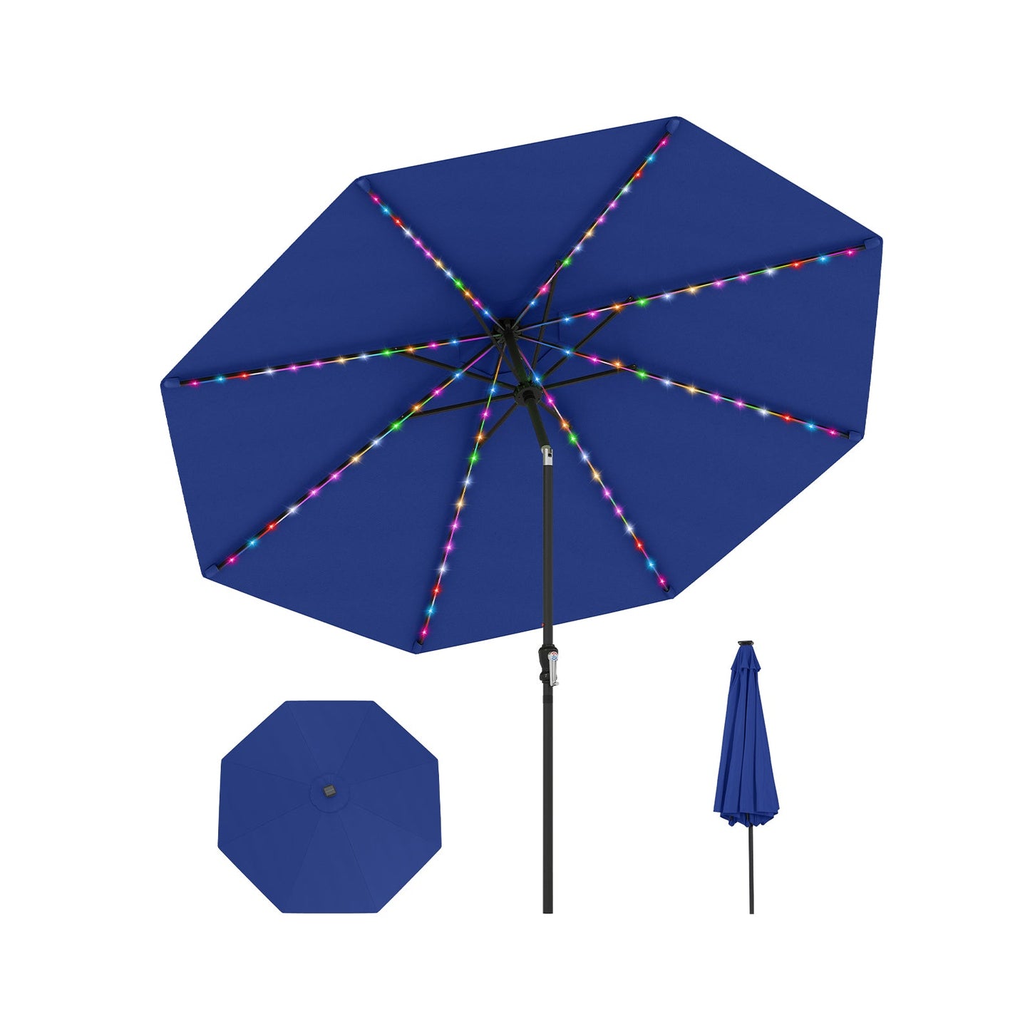 10 Feet Solar Patio Umbrella with 96 Multi-Colored Flowing LED Lights and Tilt Adjustment
